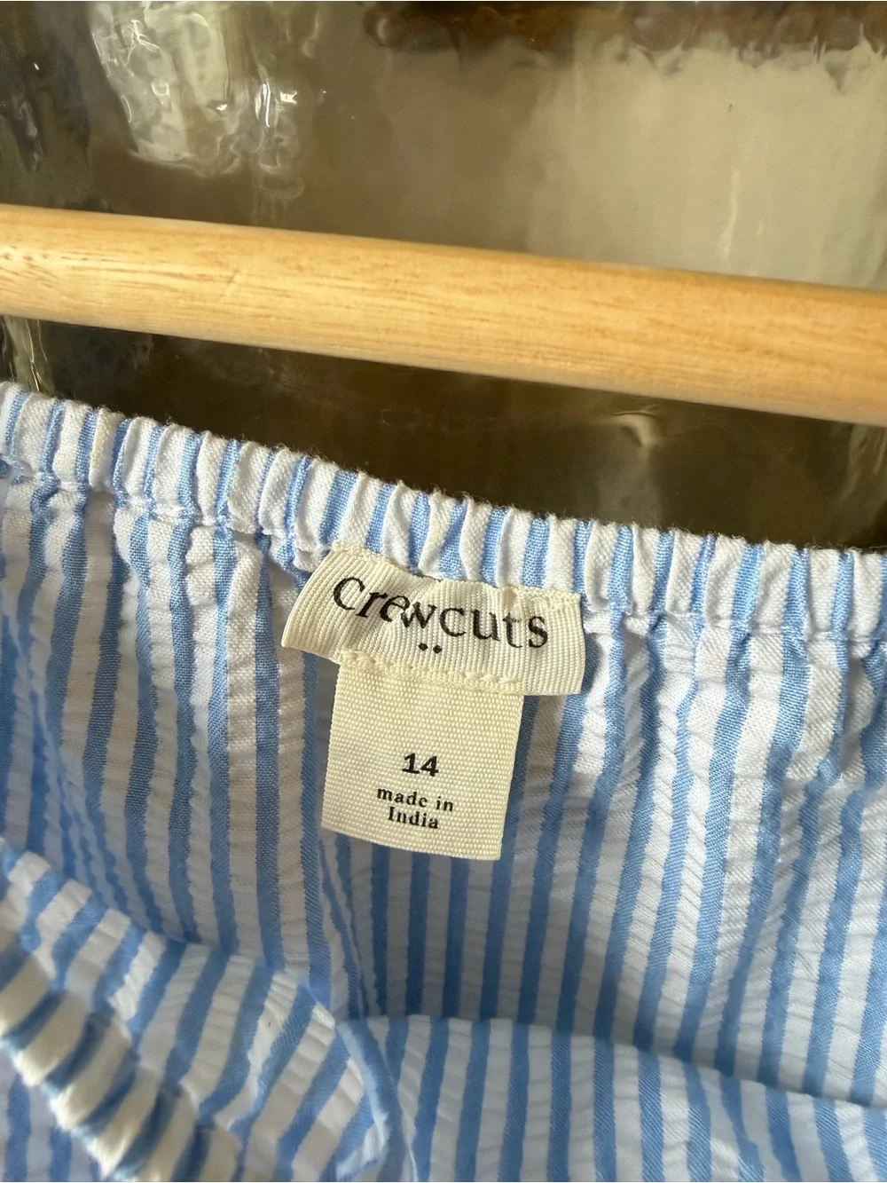Crewcuts Light Blue SeerSucker Striped Puff-Sleeve Top-00C